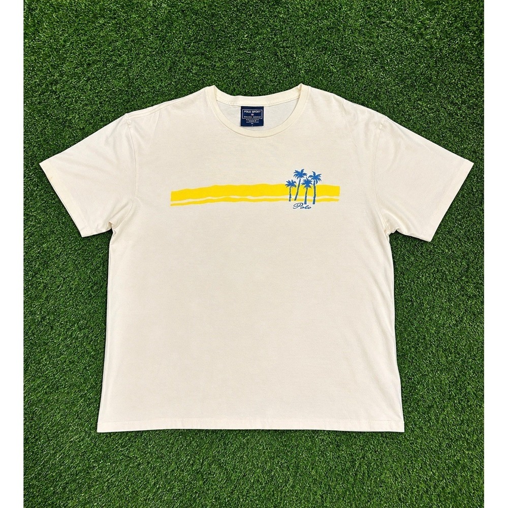 Vtg Polo Sport Ralph‎ Lauren T Shirt M White Palm Graphic Cotton Short Sleeve